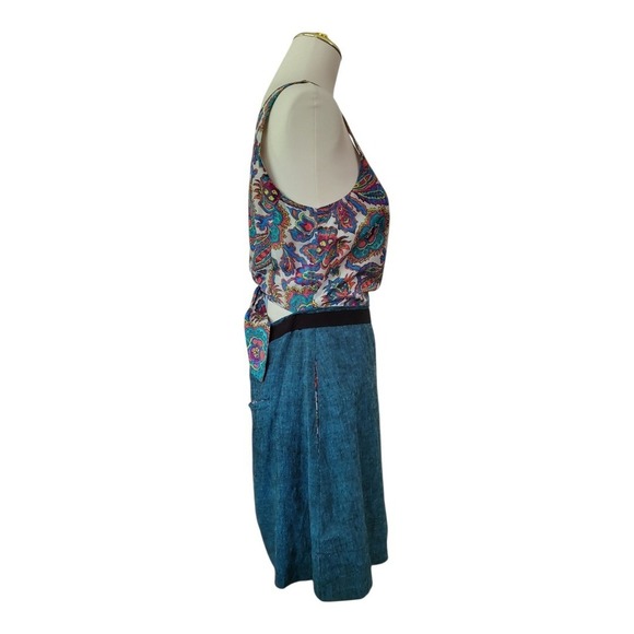 💕RACHEL Rachel Roy Womens Open‎ Back Casual Dress Neon Paisley Linen Dress 10 - Picture 6 of 8